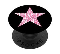 Estrella de rayas cebra rosa y blanca PopSockets PopGrip Adhesivo