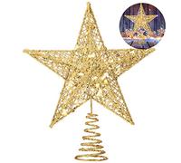 Estrella Dorada para Árbol de Navidad - Decoración Superior con Purpurina, 20 cm - Adorno de Alambre de Metal para el Hogar