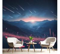 Estrella Fugaz Flores Silvestres Papel Tapiz Fotográfico, Papel Pintado Pared Dormitori 150Anx105Al cm, Fotográfico Decorativo Pared Realista 3D, Mural Tela de Seda Azul oscuro, Antiestático