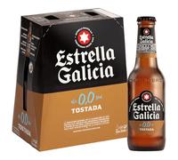 Estrella Galicia 0,0 Tostada - Cerveza Lager sin Alcohol, Pack de 6 Botellas x 25 cl, Sabor y Aroma Tostado y Equilibrado, 0% Volumen de Alcohol