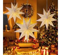 Estrella Navidad Papel, 45cm Estrellas Navidad iluminada, Estrella Papel Plegables, Estrélla Pápel iluminada Colgar, Estrélla Pápel Blanco, Estrellás iluminad para Decoraciones Navideñas (3 Pcs)