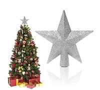 Estrella Navideña para Árbol de Navidad - Adorno con Purpurina, Plástico, 20 cm, Plata