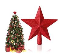 Estrella Navideña para Árbol de Navidad - Adorno con Purpurina, Punta de Plástico Rojo