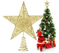 Estrella para Árbol de Navidad Dorada | Adorno con Diseño 3D Hueco y Purpurina | Decoración Universal para Copa de Árbol | Se Adapta a Todos los Tamaños | 23x20 cm, Oro
