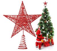 Estrella para Árbol de Navidad Roja | Adorno con Diseño 3D Hueco y Purpurina | Decoración Universal para Copa de Árbol | Se Adapta a Todos los Tamaños | 23x20 cm, Rojo