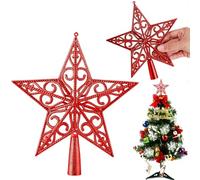 Estrella para árbol de Navidad Roja de 20 cm | Ligera Punta de árbol de Navidad Estrella con Base Segura | Diseño Hueco 3D para una Decoración Festiva Inolvidable y el Toque Final Árbol