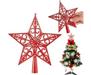 Estrella para árbol de Navidad Roja de 20 cm | Ligera Punta de árbol de Navidad Estrella con Base Segura | Diseño Hueco 3D para una Decoración Festiva Inolvidable y el Toque Final Árbol