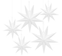 Estrella Plegable De Navidad, Estrellas Plegables Papel De 9 Puntas, 5 Piezas de Estrellas Papel Blanco para Colgar, Decoración de Estrellas Papel para La Ventana Adviento áRbol de Navidad, AñO Nuevo