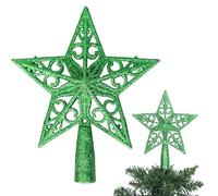 Estrella Verde Oscuro con Purpurina de 14,5 cm para árbol de Navidad, inastillable, para decoración de árbol de Navidad, Corona de árbol de Navidad, Adorno de día Festivo