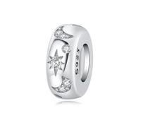 Estrella y luna con incrustaciones de piedra, tapón de goma, espaciador, abalorio, accesorio de pulsera de plata de ley 925, compatible con, collar de pulsera Pandora
