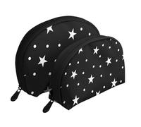 Estrella y Lunares Blancos y Negros, Bolsa de Maquillaje de Concha, Monedero pequeño para Mujer, Bolsa de artículos de tocador, Bolsa de cosméticos, 2 Piezas