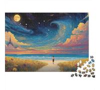 EstrelladaNochePlayaEscena Puzzle 1000 Piezas Arte de la Playa de la Luna Cartón para Niños 12+ Descanso En Casa para Decorar Oferta Mejor Regalo Precio Económico 70x50cm/1000pcs
