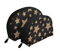 Estrellas Brillantes de Oro y Bronce, Bolsa de Maquillaje de Concha, Monedero pequeño para Mujer, Bolsa de artículos de tocador, Bolsa de cosméticos, 2 Piezas
