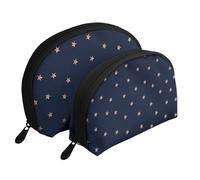 Estrellas Brillantes Rosadas Azul Oscuro y Oro Rosa estrelladas, Bolsa de Maquillaje de Concha, Monedero pequeño para Mujer, Bolsa de artículos de tocador, Bolsa de cosméticos, 2 Piezas