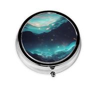 Estrellas de ciencia ficción, caja pequeña para bolso y bolsillo, organizador de medicina redondo de metal con 3 compartimentos.