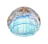 Estrellas de mar sobre sal marina,Gorro de ducha, gorro de noche, gorro de baño elástico impermeable de doble capa, reutilizable para el cabello.