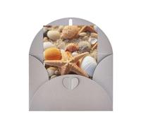 Estrellas de mar y conchas imprimen adorables tarjetas y sobres en blanco, diseños únicos perfectos para festivales, invitaciones