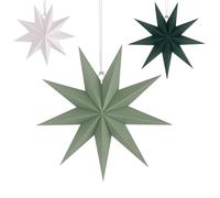 Estrellas de Papel para Navidad 40 cm＆30 cm＆25 cm - Verde Oscuro,Verde Claro,Blanco- Estrella 9 Puntas para Colgar Bolas Navidad Estrella Plegable Estrellas Papel para Navideña Set Decoración Navideña