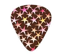 Estrellas de satén rosa sobre chocolate,12 púas de guitarra, 3 grosores diferentes para guitarra acústica, bajo y ukelele