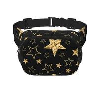 Estrellas Doradas sobre Fondo Negro,Riñonera Cuadrada de Doble Capa, Bolso de Viaje, Bolso Informal para el Pecho.