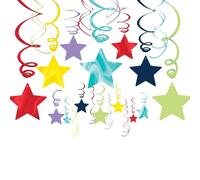 Estrellas fugaces y recortes - 24 pulgadas | Paquete de 30 - Decoraciones colgantes de plástico de colores arcoíris para fiestas y eventos