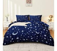 Estrellas Luna Minimalismo Funda NóRdica TemáTica, Azul Oscuro Juego De Cama De Microfibra - 220 x 260 cm Juego De Funda Reversible De 3 Piezas con Cierre De Cremallera Y 2 Fundas De Almohada