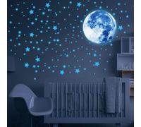 Estrellas que brillan en la oscuridad, 435 unidades. Calcomanías de pared con estrellas y lunas que brillan en la oscuridad para decorar habitaciones infantiles y salas de estar (azul)