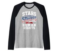 Estrellas Rayas Derechos Humanos Igualdad Equidad EE.UU. 4 de Julio Camiseta Manga Raglan
