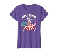 Estrellas, Rayas y Estilo Icono Camiseta, Mujer, Morado Jaspeado, L