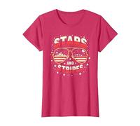 Estrellas, Rayas y Gafas de Sol Camiseta, Mujer, Rojo Jaspeado, 3XL