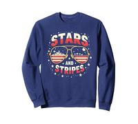 Estrellas, Rayas y Gafas de Sol Sudadera, Unisex para Adultos, Azul Marino, XXL