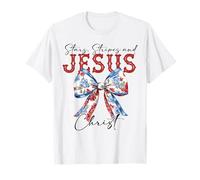 Estrellas Rayas Y Jesucristo Cruz Dios Fe 4 Julio Camiseta