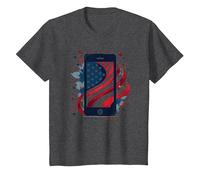 Estrellas, Rayas y teléfonos Inteligentes Camiseta, Niños, Jaspeado Oscuro, 12 años