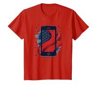 Estrellas, Rayas y teléfonos Inteligentes Camiseta, Niños, Rojo, 6 años