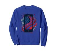Estrellas, Rayas y teléfonos Inteligentes Sudadera, Unisex para Adultos, Azul Real, S