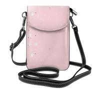 Estrellas rosas y blancas estampadas,Bolsos para celular para mujer, bolsos pequeños cruzados - Cartera para celular de cuero sintético con ranuras para tarjetas de crédito