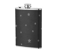 Estrellas sobre fondo negro,Frasco de acero inoxidable 304 de 8 oz con funda de cuero sintético, frasco de bolsillo para licor plano para exteriores