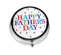Estrellas y feliz día del padre. Este pequeño pastillero redondo impreso es un organizador portátil de píldoras y vitaminas perfecto para bolsillos, bolsos y viajes.