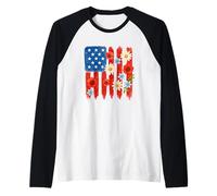Estrellas Y Rayas Con Margaritas Y Amapolas Flores Camiseta Manga Raglan