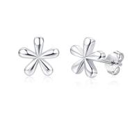 Estrellique Pendientes de tuerca de plata de ley 925 para mujer, aretes de tuerca de trébol de flor de pata para orejas sensibles, delicados aretes de plata de circonita cúbica de 8 mm, pequeños y