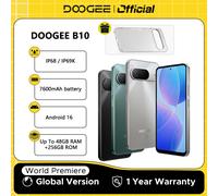 Estreno Mundial del Teléfono Inteligente DOOGEE B10, Batería de 7600 mAh, 6 GB de RAM, 256 GB de Almacenamiento, Pantalla de 6.6'', Cámara IA de 64 MP, Gemini AI, Android 16 6GB 256GB Plain
