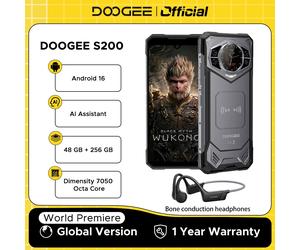 Estreno mundial DOOGEE S200 5G teléfono resistente 6,72 "120Hz pantalla 48GB RAM 256GB ROM 100MP AI cámara principal 10100mAh Android 16 NFC VIP Edition Gray