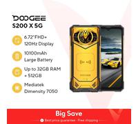 Estreno mundial DOOGEE S200 X 5G Teléfono resistente 12+512GB Smartphone 6,72” FHD + 120Hz Pantalla IPS Dimensidad 7050 10100mAh Batería 33W S200 X 12GB 512GB GN