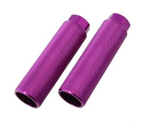 Estriberas de pie de bicicleta resistentes hechas de aleación de aluminio resistente, se ajustan a agujeros de eje de 9 mm, antideslizantes para superficie para acrobacias, color negro (morado)