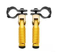 Estriberas de pie plegables CNC Barra de soporte trasera para motocicletas y bicicletas eléctricas con textura para un mejor agarre y ajuste para varios tubos de marco (dorado)