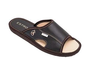 ESTRO Zapatillas Casa Hombre Piel - Zapatillas Casa Cuero Pantuflas Hombre Verano Pantuflas Homem Suela De Memoria VERANO (Cacao, 42 EU)