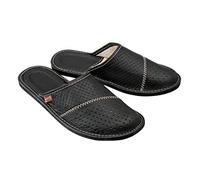 ESTRO Zapatillas De Casa De Hombre Pantuflas Casa Hombre Piel Genuina M55 (47 EU, Negro)