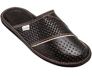 ESTRO Zapatillas De Casa De Hombre Pantuflas Casa Hombre Piel Genuina M66 (48, Marrón)