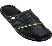 ESTRO Zapatillas De Casa De Hombre Pantuflas Casa Hombre Piel Genuina M66 (49, Negro)