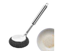 Estropajo De Acero para Platos - Estropajo De Acero con Mango Largo | Esponjas De Acero Inoxidable | Cepillo para Suministros De Fregado De Cocina | Depurador De Platos, Cepillo De Lana De Acero para